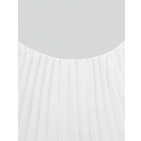 Pleated Off White Mini Dress Tie Neck Short A-Line Flared - Picture 8 of 16